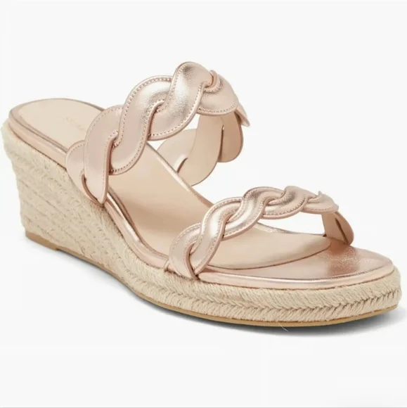 Stuart Weitzman Twist Espadrille Wedge Sandals Rose Gold, Size 9.5 - Picture 3 of 9